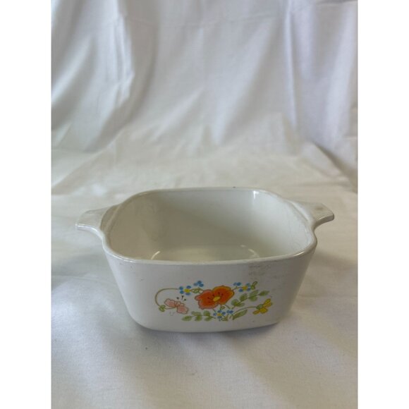 CorningWare Floral Design Square Baking Dish 1 Cup White Ceramic Vintage Kitchen - Picture 1 of 2